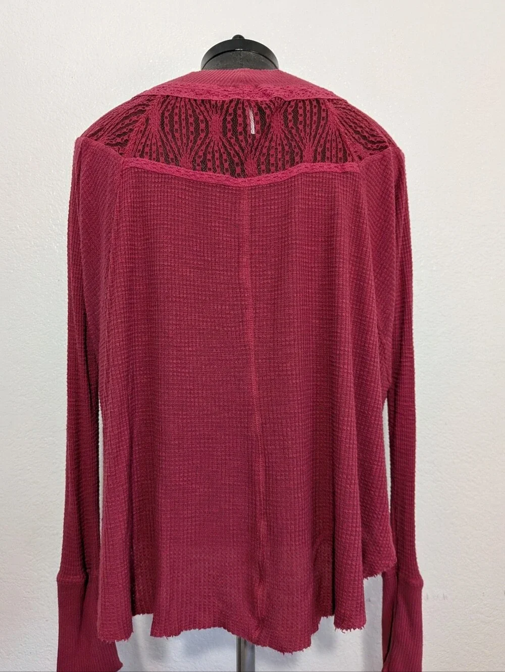 Free People Spring Valley Thermal Top in Cochineal Pink Lace Yoke Size Small